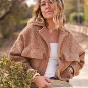 Carly Jean Los Angeles CJLA Light Tan Sherpa Lewis Jacket